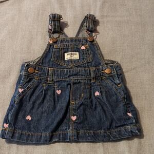 OshKosh B'Gosh Vestbak Pink Embroidered Heart Overall Skirt  Baby Sz. 6M